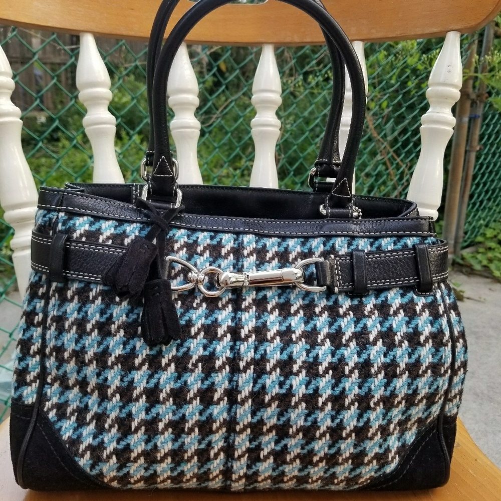 COACH Wool/Leather Houndstooth Handbag